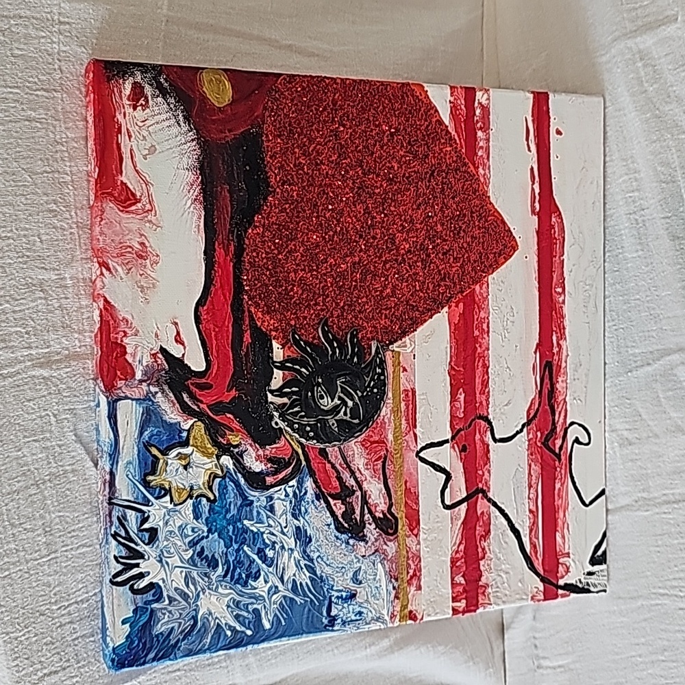 Abstract Eagle Flag on Canvas 12"x12" Handmade 2020 Mixed Media